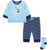 Little Me Baby Boys’ 3-Piece Jogger Set, Crew Neck Shirt, Stripe Pant, and Coordinating Socks, 3 to 24 Months(Baltic Blue)