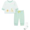 Little Me Baby Boys’ 3-Piece Jogger Set, Crew Neck Shirt, Stripe Pant, and Coordinating Socks, 3 to 24 Months(Lichen/Multi)
