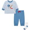 Little Me Baby Boys’ 3-Piece Jogger Set, Crew Neck Shirt, Stripe Pant, and Coordinating Socks, 3 to 24 Months(Silver Lake Blue/White)