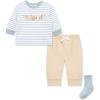 Little Me Baby Boys’ 3-Piece Jogger Set, Crew Neck Shirt, Stripe Pant, and Coordinating Socks, 3 to 24 Months(Tan Woof)