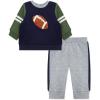 Little Me Clothes for Baby Boys’ 100% Cotton Active Set, Pull on Pants and Sweater, 3 Months to 12 Months(Navy/Grey Football)