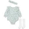 Little Me Clothes for Baby Girls’ Woven Bubble Romper, Matching Headband, and Socks Set, 3 Months to 12 Months(Blue Floral)