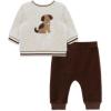 Little Me Clothes for Baby Girl’s and Boy’s Velour Sweatshirt Tracksuit, Jogger Sets, 3 Months to 12 Months(Chestnut/Oatmeal Puppy)