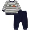 Little Me Clothes for Baby Girl’s and Boy’s Velour Sweatshirt Tracksuit, Jogger Sets, 3 Months to 12 Months(Peacoat Dino Stripe)