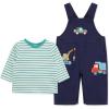 Little Me Essentials for Baby Girls and Boys Woven Jumpers and Coverall Overalls Set, Newborn to 24 Months(Peacoat/Agate Green Trucks)