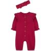 Little Me Simply Essential Solids Clothes for Baby Girls’ Jumpsuit and Coordinating Headband Set, 3 Months to 12 Months(Red Bud)