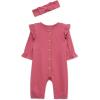 Little Me Simply Essential Solids Clothes for Baby Girls’ Jumpsuit and Coordinating Headband Set, 3 Months to 12 Months(Rose Wine)