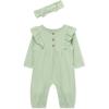 Little Me Simply Essential Solids Clothes for Baby Girls’ Jumpsuit and Coordinating Headband Set, 3 Months to 12 Months(Smoke Green)