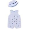 Little Me baby-boys 2-piece Seersucker Sunsuit Swim Essentials Playwear and Hat Set(Blue Stripe Sailboat)