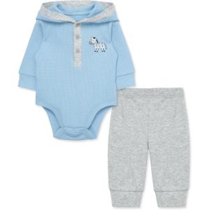 Little Me Baby Boys’ 2-Piece 100% Cotton Hooded Onesie and Pant Set, 0-24 Months(Blue Bell)
