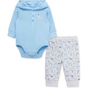 Little Me Baby Boys’ 2-Piece 100% Cotton Hooded Onesie and Pant Set, 0-24 Months(Grey Puppy)