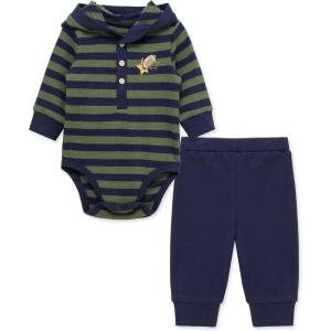 Little Me Baby Boys’ 2-Piece 100% Cotton Hooded Onesie and Pant Set, 0-24 Months(Navy Football)