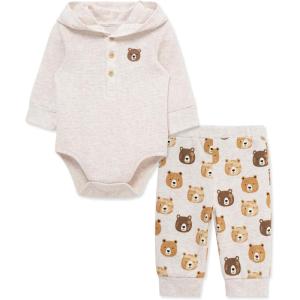 Little Me Baby Boys’ 2-Piece 100% Cotton Hooded Onesie and Pant Set, 0-24 Months(Oatmeal Bear)