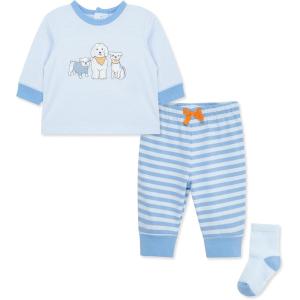 Little Me Baby Boys’ 3-Piece Jogger Set, Crew Neck Shirt, Stripe Pant, and Coordinating Socks, 3 to 24 Months(Della Robbia Blue)