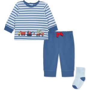 Little Me Baby Boys’ 3-Piece Jogger Set, Crew Neck Shirt, Stripe Pant, and Coordinating Socks, 3 to 24 Months(Dutch Blue Trucks)