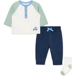 Little Me Baby Boys’ 3-Piece Jogger Set, Crew Neck Shirt, Stripe Pant, and Coordinating Socks, 3 to 24 Months(Insignia Blue Jeep)