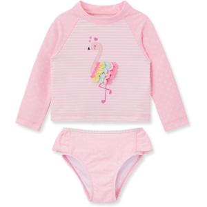 Little Me Baby Girls Little Girls’ Two-Piece UPF+ 50 Sun Protection Rash Guard Set(Pink Flamingo)