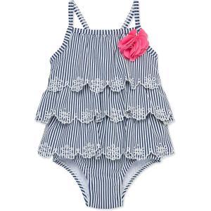 Little Me Baby-Girls Little Girls’ UPF 50+ Sun Protection One Piece Swimsuit(Navy Stripe)