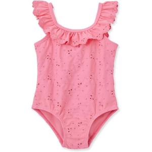 Little Me Baby-Girls Little Girls’ UPF 50+ Sun Protection One Piece Swimsuit(Pink Eyelet)