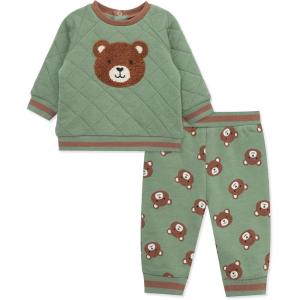 Little Me Clothes for Baby Boys’ 100% Cotton Active Set, Pull on Pants and Sweater, 3 Months to 12 Months(Hedge Green Bears)