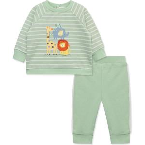 Little Me Clothes for Baby Boys’ 100% Cotton Active Set, Pull on Pants and Sweater, 3 Months to 12 Months(Smoke Green)