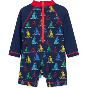 Little Me Clothes for Baby Boys’ Long Sleeve Full Coverage Rash Guard Suit, 6-24 Months(Blue Boat)