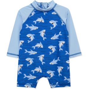 Little Me Clothes for Baby Boys’ Long Sleeve Full Coverage Rash Guard Suit, 6-24 Months(Strong Blue/Blue Bell)