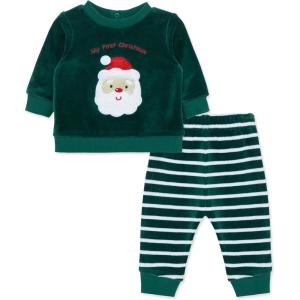 Little Me Clothes for Baby Boys’ and Girls’ Christmas Holiday 2-Piece Velour Tracksuit Jogger Sets, 3 Months to 4T(Evergreen/White)