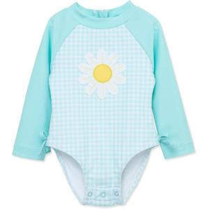 Little Me Clothes for Baby Girls’ Full Coverage Rash Guard, 6 Months – 4 Toddler(Blue Daisy)