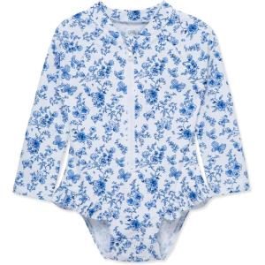 Little Me Clothes for Baby Girls’ Full Coverage Rash Guard, 6 Months – 4 Toddler(Bright White/Blue)
