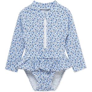 Little Me Clothes for Baby Girls’ Full Coverage Rash Guard, 6 Months – 4 Toddler(Bright White-blue)