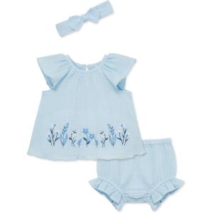 Little Me Clothes for Baby Girls’ Gauze Sunsuit and Headband Set, 3-12 Months(Ice Water Blue)