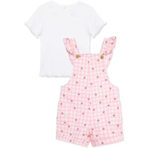 Little Me Clothes for Baby Girls’ Knit T-Shirt and Shortall Set, 12 Months – 4 Toddler(Candy Pink)