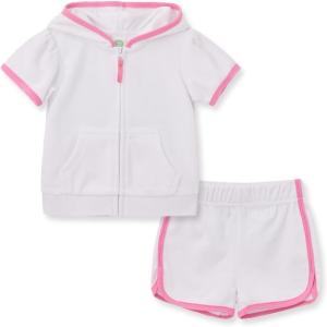 Little Me Clothes for Baby Girls’ Swimsuit Hooded Cover-Up, 6 Months – 4 Toddler(White Set)