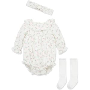 Little Me Clothes for Baby Girls’ Woven Bubble Romper, Matching Headband, and Socks Set, 3 Months to 12 Months(Prism Pink)