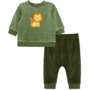Little Me Clothes for Baby Girl’s and Boy’s Velour Sweatshirt Tracksuit, Jogger Sets, 3 Months to 12 Months(Bronze Green Lion Stripe)