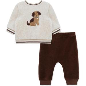 Little Me Clothes for Baby Girl’s and Boy’s Velour Sweatshirt Tracksuit, Jogger Sets, 3 Months to 12 Months(Chestnut/Oatmeal Puppy)
