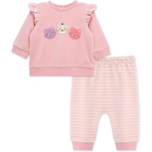 Little Me Clothes for Baby Girl’s and Boy’s Velour Sweatshirt Tracksuit, Jogger Sets, 3 Months to 12 Months(Crystal Rose Kitty)
