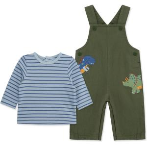 Little Me Essentials for Baby Girls and Boys Woven Jumpers and Coverall Overalls Set, Newborn to 24 Months(Bronze Green/Blue Fog)