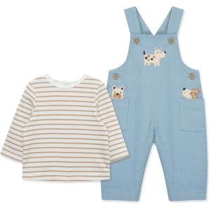 Little Me Essentials for Baby Girls and Boys Woven Jumpers and Coverall Overalls Set, Newborn to 24 Months(Dusty Blue)