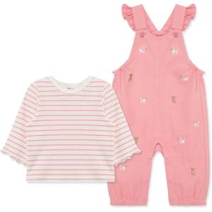 Little Me Essentials for Baby Girls and Boys Woven Jumpers and Coverall Overalls Set, Newborn to 24 Months(Peony/Marshmallow Puppies)