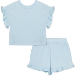Little Me Simply Essential Solids 100% Organic Clothes for Baby Girls’ 2-Piece Short Sets, 12 Months – 4 Toddler(Blue)