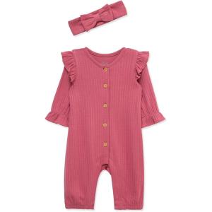 Little Me Simply Essential Solids Clothes for Baby Girls’ Jumpsuit and Coordinating Headband Set, 3 Months to 12 Months(Rose Wine)