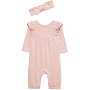Little Me Simply Essential Solids Clothes for Baby Girls’ Jumpsuit and Coordinating Headband Set, 3 Months to 12 Months(Silver Pink)