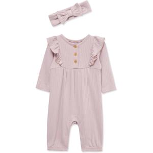 Little Me Simply Essential Solids Clothes for Baby Girls’ Jumpsuit and Coordinating Headband Set, 3 Months to 12 Months(Violet)