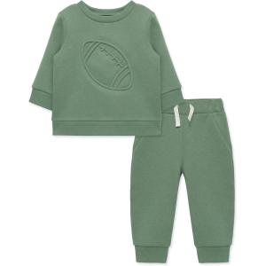 Little Me Simply Essential Solids Organic Cotton Blend Baby Boys’ Fleece Sweatshirt and Pant Set, 12 Months to 4 Toddler(Hedge Green)