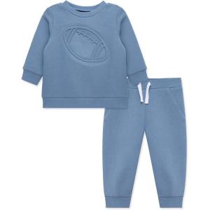 Little Me Simply Essential Solids Organic Cotton Blend Baby Boys’ Fleece Sweatshirt and Pant Set, 12 Months to 4 Toddler(Infinity)
