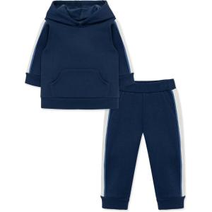 Little Me Simply Essential Solids Organic Cotton Blend Baby Boys’ Fleece Sweatshirt and Pant Set, 12 Months to 4 Toddler(Insignia Blue)