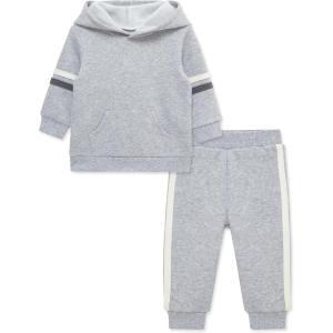 Little Me Simply Essential Solids Organic Cotton Blend Baby Boys’ Fleece Sweatshirt and Pant Set, 12 Months to 4 Toddler(Med Heather Grey)