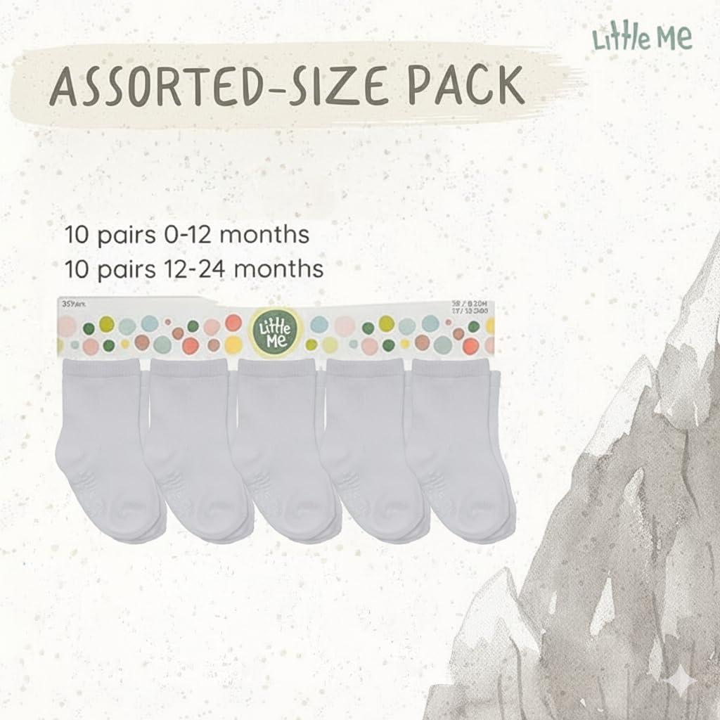 imageLittle Me 20Pack Newborn Baby Infant amp Toddler Unisex Socks 0121224 Months Assorted Size Pack White